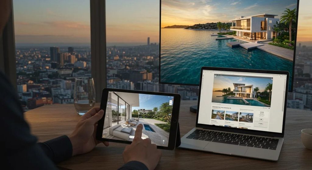 Anuncio de la vivienda publicado en portales inmobiliarios, visto en tablet y portátil